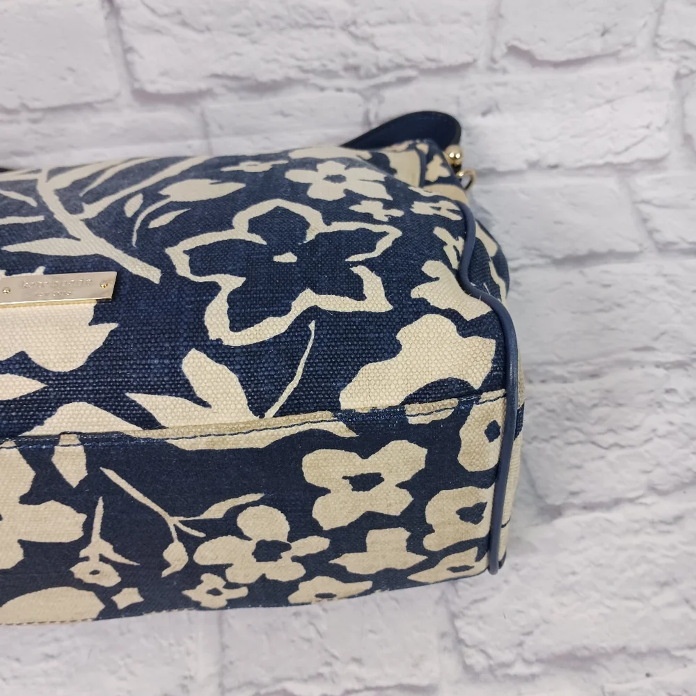 Kate Spade blue and white print canvas hobo bag